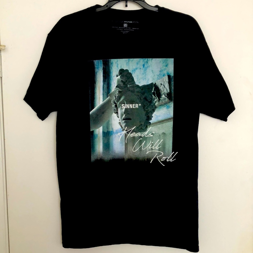 Fashion Nova Men “SINNER” Heads Will Roll black M tee shirt